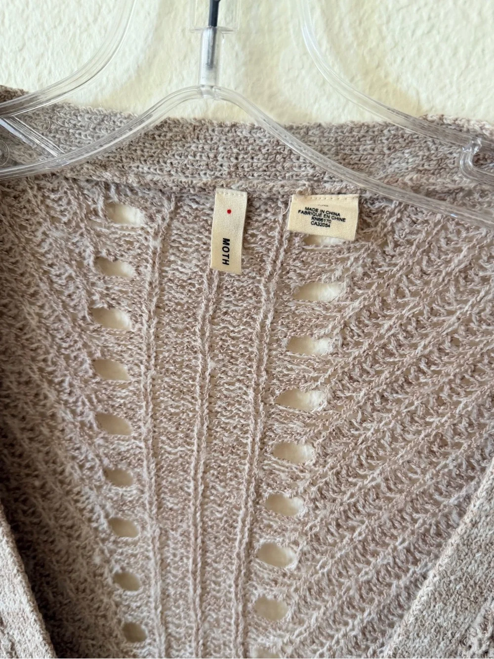 ANTHROPOLOGIE Moth Taupe Open-Knit Button-Front Women’s Cardigan